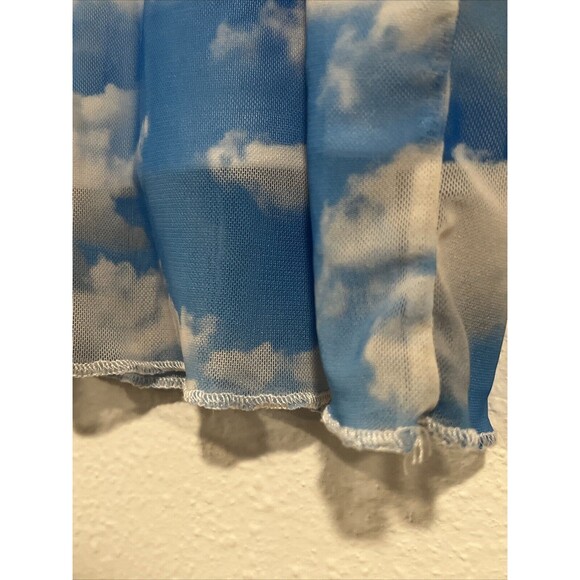 90s Y2K Sky Clouds Print Sheer Mesh Mini Skirt Grunge Rave‎ Hippie Retro Size 2 - Picture 4 of 11